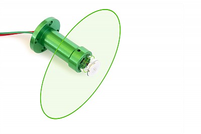 Modulo laser verde generando un fascio linea ciurcular