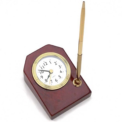 Executive desk clock with pen holder